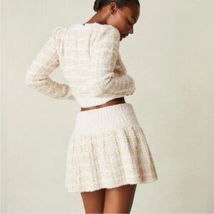 LoveShackFancy Set Saxson Cardigan Sweater & Bibi Skirt Plush Pink Cream Small